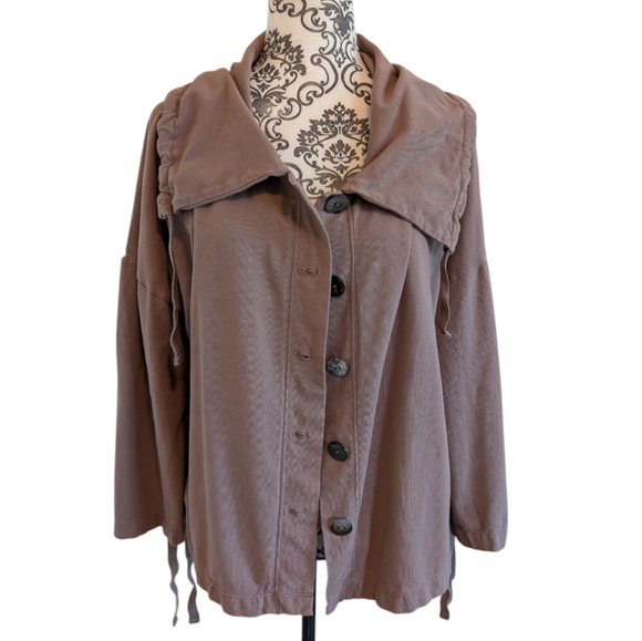 Neon Buddha Jacket Taupe Brown Relaxed Fit Boxy Draw Strings Women's size XL - Picture 12 of 12